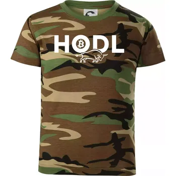 Hodl, nápis a býk - Dětské maskáčové triko - 104-110cm / 3-4 roky ( Hnědý maskáč )