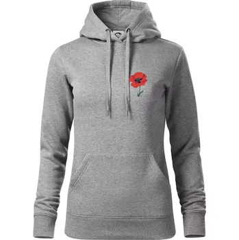 Dámská mikina Vlčí mák kreslený na prsu - Mikina dámská Cape s kapucí - M ( Tmavě šedý melír )