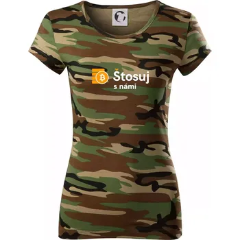 Dámské tričko Štosuj s námi - logo velké - Dámské maskáčové triko - XS ( Hnědý maskáč )