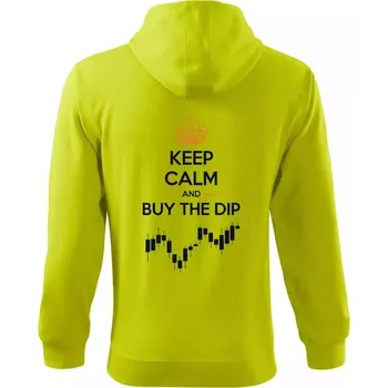 Pánská mikina Keep Calm and Buy the Dip - koruna a graf - Mikina s kapucí na zip trendy zipper - 2XL ( Limetková )