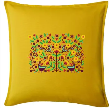 Polštář Folklor - barevně kvetiny obdélník - Polštář 50x50 - 50x50 - Pouze potah ( Žlutá )