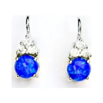 Náušnice Stříbrné náušnice, čiré zirkony a tmavě modrý synt. opál - VE 168
