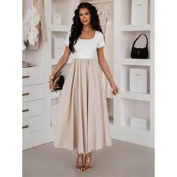 Dámské šaty Béžové bavlněné áčkové šaty FLEXTA Velikost: ONESIZE