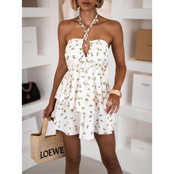 Dámské šaty Krémové letní krátké šaty ARVYN s volány Velikost: ONESIZE