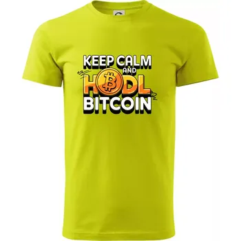 3D nápis Keep Calm and HODL Bitcoin - Klasické pánské triko vyšší gramáže - S ( Limetková )