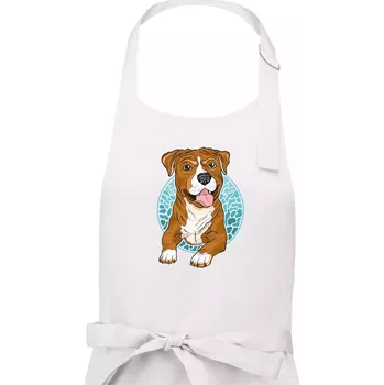 Kuchyňská zástěra Americký staford kreslený v kolečku (Pecka design) - Dámská zástěra na vaření - Univerzální velikost ( Bílá )