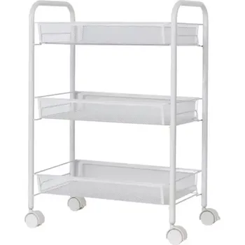 Obývací pokoj Aptel Kuchyňský vozík bílý kovový se 3 policemi na kolečkách