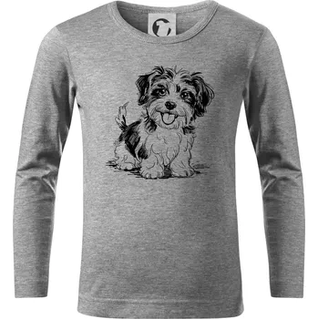 Chlapecké tričko Havanský psík skica - Triko dětské Long Sleeve - 122 cm/6 let ( Tmavě šedý melír )