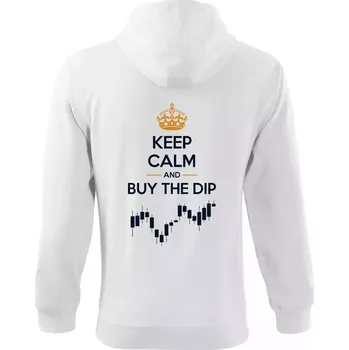 Pánská mikina Keep Calm and Buy the Dip - koruna a graf - Mikina s kapucí na zip trendy zipper - S ( Bílá )
