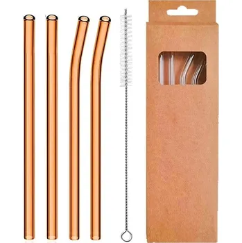 4 ks Skleněná brčka rovná i zahnutá | brčka, slámky - Jantarová směs