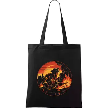 Nákupní taška Hasič v kruhu hasí oheň - Taška bavlněná - 42 x 38 cm ( Černá )