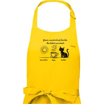 Kuchyňská zástěra Jsem nenáročný člověk. Ke štěstí mi stačí sluníčko kafe kočka - Pánská zástěra na vaření - Univerzální velikost ( Žlutá )
