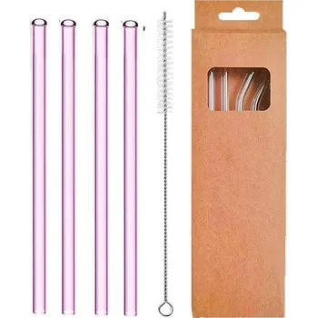 4 ks Skleněná brčka rovná i zahnutá | brčka, slámky - Růžová rovně