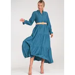 Modré viskózové maxi šaty se stojáčkem M1212 Blue Velikost: ONE SIZE