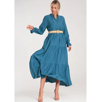 Dámské šaty Modré viskózové maxi šaty se stojáčkem M1212 Blue Velikost: ONE SIZE