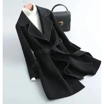 Dámský kabát Dlouhý dámský vlněný kabát ve volném střihu Barva: Černá, Velikost: 3XL