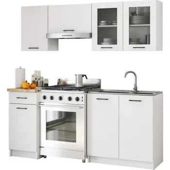 Kuchyňská linka Kuchyňská sestava OLIVIA s vitrínou – 1,8 m | Bílá / Dub Sonoma