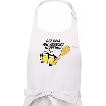 Kuchyňská zástěra Bez piva ani vařečku nezvednu - Dámská zástěra na vaření - Univerzální velikost ( Bílá )