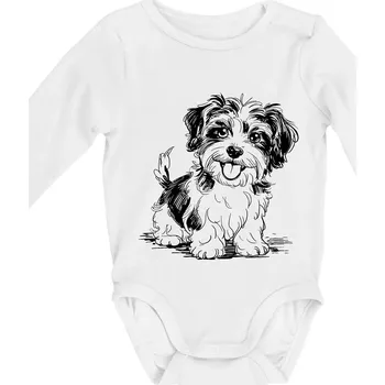 Havanský psík skica - Body kojenecké s dlouhým rukávem - Dlouhý r. 3-6 měs ( Bílá )