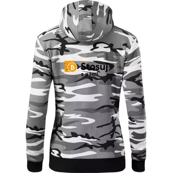 Dámská mikina Štosuj s námi - logo velké - Dámská mikina trendy zipper s kapucí - L ( Šedý maskáč )