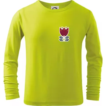 Chlapecké oblečení Folklor na prsu květina čtyřlistá - Triko dětské Long Sleeve - 158 cm/12 let ( Limetková )