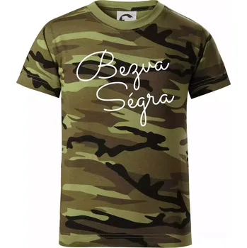 Bezva ségra - nápis na prsou - Dětské maskáčové triko - 134 cm/8 let ( Zelený maskáč )