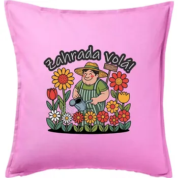 Polštář Zahrada volá - zahradník a slunečnice - Polštář 50x50 - 50x50 - Pouze potah ( Růžová )