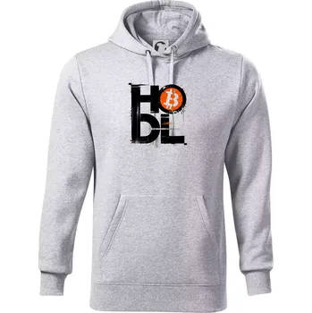Pánská mikina Hodl velký nápis a logo BTC - Mikina pánská Cape s kapucí - 5XL ( Světlešedý Melír )