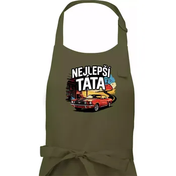 Kuchyňská zástěra Nejlepší táta - americké auto - Pánská zástěra na vaření - Univerzální velikost ( Khaki )