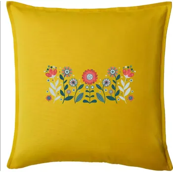 Polštář Folklor - květiny v řadě - Polštář 50x50 - 50x50 - Pouze potah ( Žlutá )