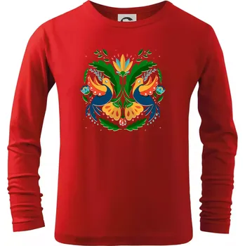 Chlapecké tričko Folklor - dvě holubice - Triko dětské Long Sleeve - 158 cm/12 let ( Červená )