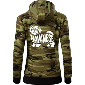Dámská mikina Havanese nápis v těle - Dámská mikina trendy zipper s kapucí - XS ( Zelený maskáč )