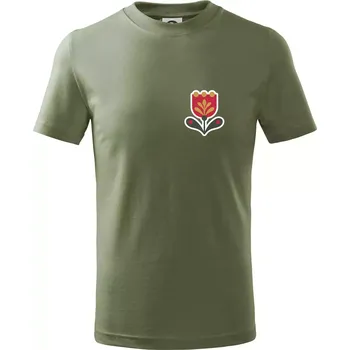 Dětská móda Folklor na prsu tulipán - Tričko dětské bavlněné - 146 cm/10 let ( Khaki )