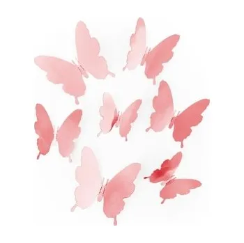 Samolepící dekorace 3D nálepky na zeď motýlci – Rose Gold, 12 ks