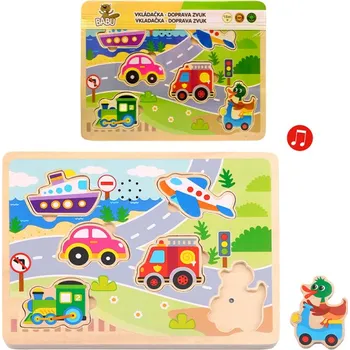 Dřevěná hračka BABU - Dřevěná vkládačka dopravní prostředky se zvukem L064