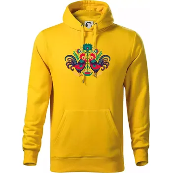 Pánská mikina Folklor - Slepice barevné - Mikina pánská Cape s kapucí - M ( Žlutá )