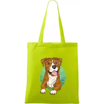 Americký staford kreslený v kolečku (Pecka design) - Taška bavlněná - 42 x 38 cm ( Limetková )