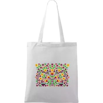 Folklor - barevně kvetiny obdélník - Taška bavlněná - 42 x 38 cm ( Bílá )
