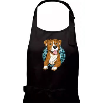 Kuchyňská zástěra Americký staford kreslený v kolečku (Pecka design) - Pánská zástěra na vaření - Univerzální velikost ( Černá )