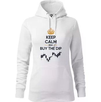 Dámská mikina Keep Calm and Buy the Dip - koruna a graf - Mikina dámská Cape s kapucí - S ( Bílá )