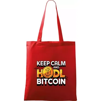Nákupní taška 3D nápis Keep Calm and HODL Bitcoin - Taška bavlněná - 42 x 38 cm ( Červená )