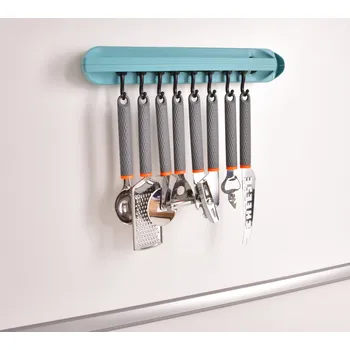 Věšák CHEF kuchyňský věšák s 8 háčky | Variabilní uspořádání a samolepicí uchycení bez vrtání tyrkysový Dedra