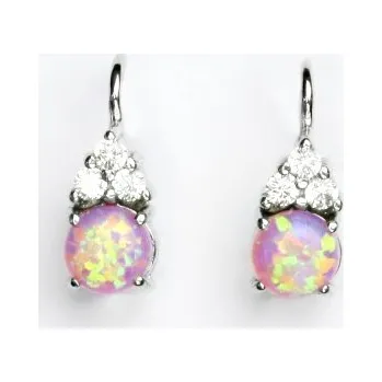 Náušnice Stříbrné náušnice, čiré zirkony a růžový syntetický opál - VE 168