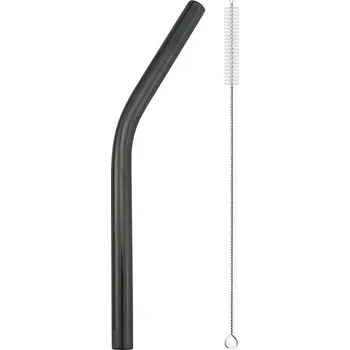 Nerezové široké brčko s kartáčkem | eko brčko, kovové brčko - 1ks Černý ohnutý