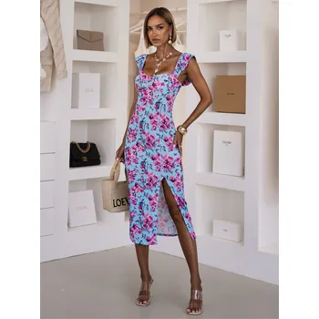 Dámské šaty Modré dlouhé květované elegantní šaty NEXYA Velikost: ONESIZE