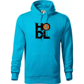 Pánská mikina Hodl velký nápis a logo BTC - Mikina pánská Cape s kapucí - 2XL ( Světlý tyrkys )