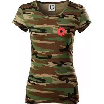 Dámské tričko Vlčí mák ikonka na prsu - Dámské maskáčové triko - L ( Hnědý maskáč )