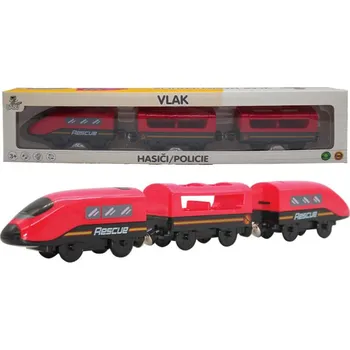Vláček a vláčkodráha BABU vláčky - Vlak Hasiči s vagóny na baterie