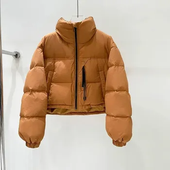 Dámská parka Dámská péřová bunda s vysokým límcem a zipem Barva: Oranžová, Velikost: ONE SIZE