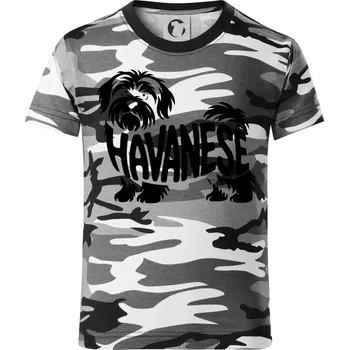 Chlapecké tričko Havanese nápis v těle - Dětské maskáčové triko - 104-110cm / 3-4 roky ( Šedý maskáč )